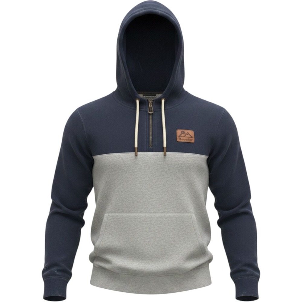 Moosejaw Mens Quarter Zip Colorblock Hoodie Navy Gray Organic Cotton Blend L